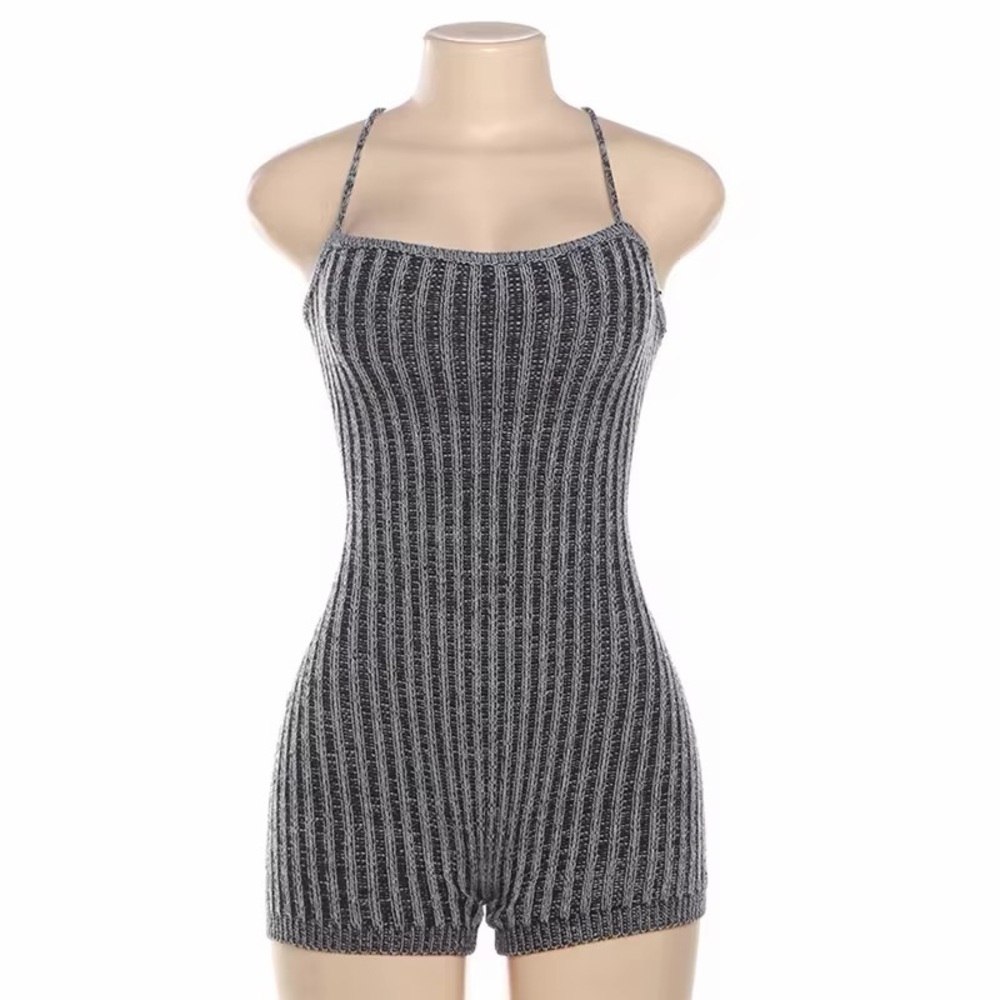 Women's Gray Striped Knit Romper